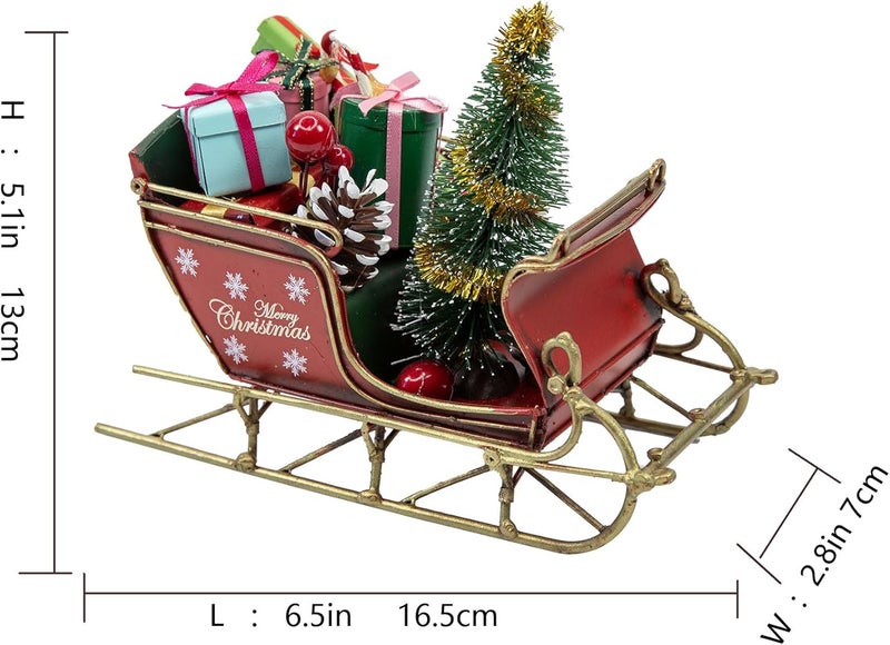 Berfutall -Red Santa Sleigh Christmas Decor for Table Top Holiday Home Decorations Decoration with Rustic Charm (G) (G Red 6.7") - Image 2